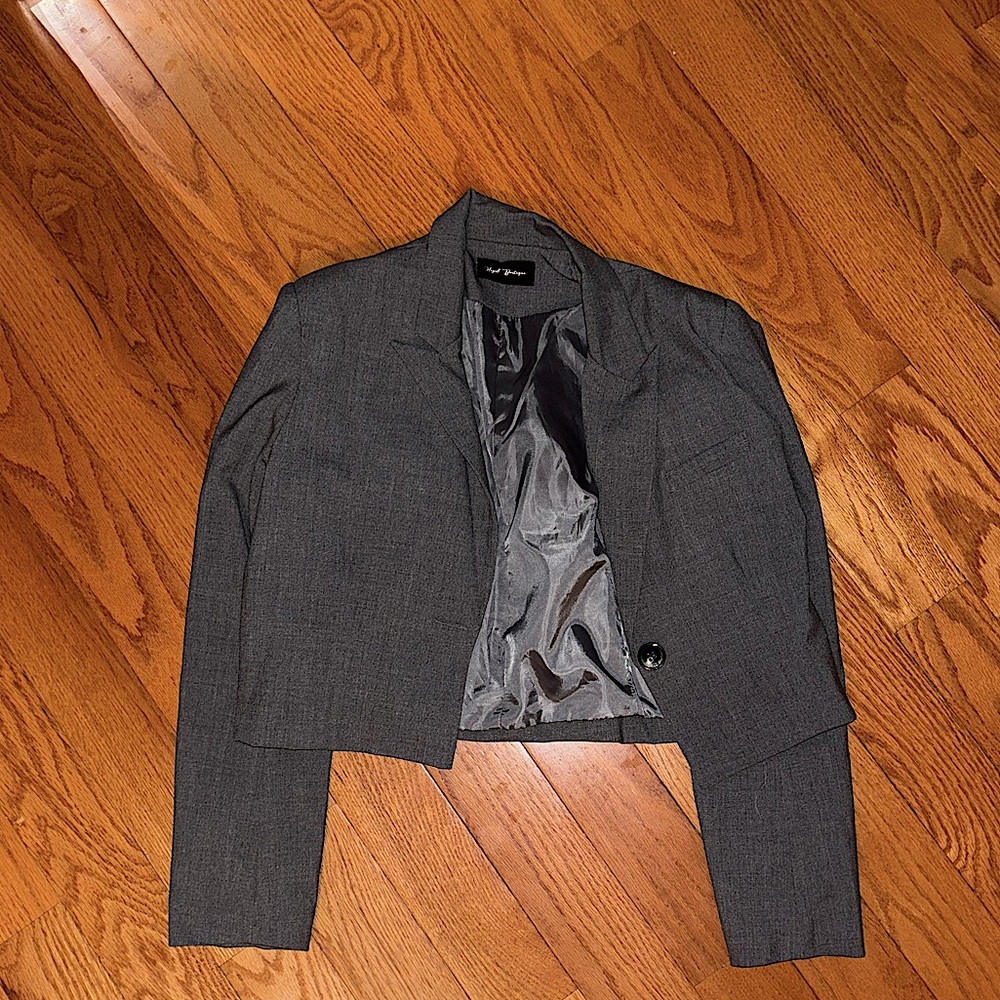Dark Grey Cropped Button Up Blazer (used once) - Picture 2 of 5